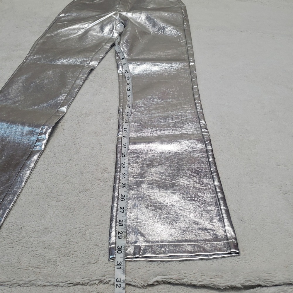 Nasty Gal Silver Faux Leather Black Star Pants Women 4 Rave Party Festival Cyber - Picture 8 of 11